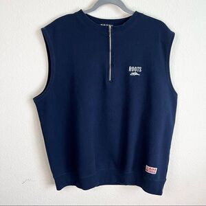 Roots Athletics Navy Blue 1/4 Zip Front Cotton I Am Canada Vest O/S